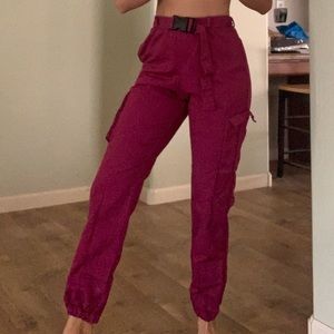 Magenta cargo joggers